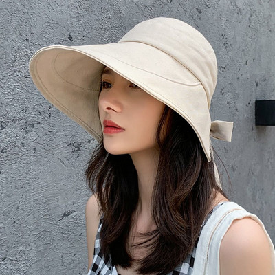 Масивна слънчева шапка, лятна дамска козирка с конска опашка, широка периферия, UV защита, плажна шапка, жълта дамска шапка за слънце, дамски шапки, сгъваеми Gorro