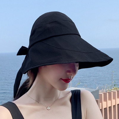 Масивна слънчева шапка, лятна дамска козирка с конска опашка, широка периферия, UV защита, плажна шапка, жълта дамска шапка за слънце, дамски шапки, сгъваеми Gorro