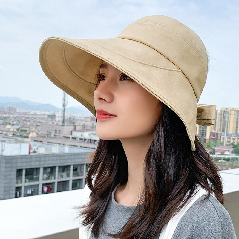 Масивна слънчева шапка, лятна дамска козирка с конска опашка, широка периферия, UV защита, плажна шапка, жълта дамска шапка за слънце, дамски шапки, сгъваеми Gorro