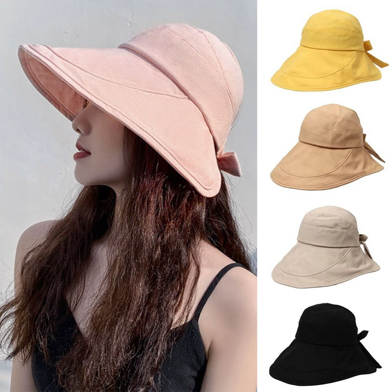 Масивна слънчева шапка, лятна дамска козирка с конска опашка, широка периферия, UV защита, плажна шапка, жълта дамска шапка за слънце, дамски шапки, сгъваеми Gorro