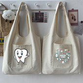 Дамска платнена чанта през рамо с принт на зъби Дамска студентска ежедневна чанта за многократна употреба Сгъваеми плажни чанти за пазаруване с голям капацитет