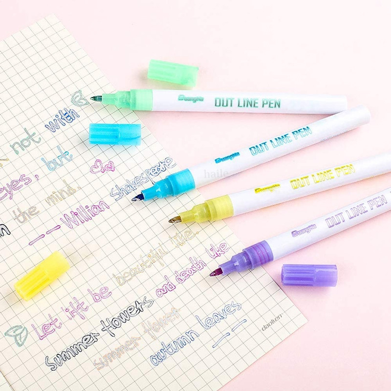 Haile 12 цвята 0,7 мм Dreamline двойни линии Контурни арт маркери Писалка Хайлайтър Дневник за скициране Скрапбукинг Детски коледен подарък