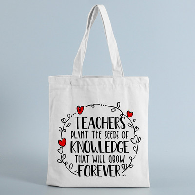 Teachers Gift Teacher Tote Bag The Seeds of Knowledge Printed Ежедневна чанта през рамо Сгъваеми дамски платнени чанти Teachers Plant