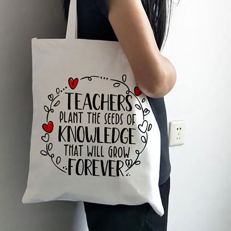 Teachers Gift Teacher Tote Bag The Seeds of Knowledge Printed Ежедневна чанта през рамо Сгъваеми дамски платнени чанти Teachers Plant