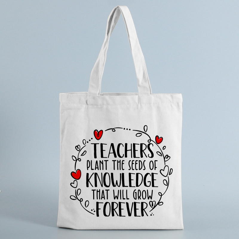 Teachers Gift Teacher Tote Bag The Seeds of Knowledge Printed Ежедневна чанта през рамо Сгъваеми дамски платнени чанти Teachers Plant