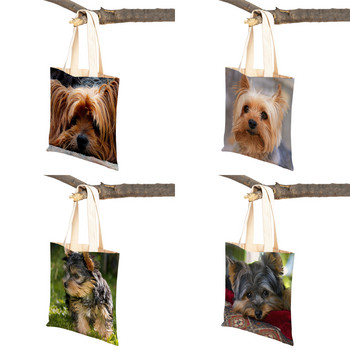 Μόδα MINI Yorkshire Dog Canvas Φοιτητική τσάντα για ψώνια επαναχρησιμοποιήσιμη διπλή εκτύπωση Χαριτωμένο κατοικίδιο ζώο casual tote τσάντα για γυναίκες