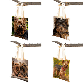 Μόδα MINI Yorkshire Dog Canvas Φοιτητική τσάντα για ψώνια επαναχρησιμοποιήσιμη διπλή εκτύπωση Χαριτωμένο κατοικίδιο ζώο casual tote τσάντα για γυναίκες