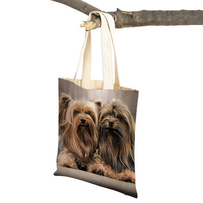 Модна MINI йоркширско куче Платнена студентска дамска дамска чанта за многократна употреба Двойна щампа Сладък домашен любимец Ежедневна чанта за жени