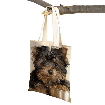 Модна MINI йоркширско куче Платнена студентска дамска дамска чанта за многократна употреба Двойна щампа Сладък домашен любимец Ежедневна чанта за жени