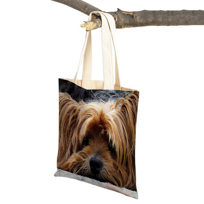 Модна MINI йоркширско куче Платнена студентска дамска дамска чанта за многократна употреба Двойна щампа Сладък домашен любимец Ежедневна чанта за жени