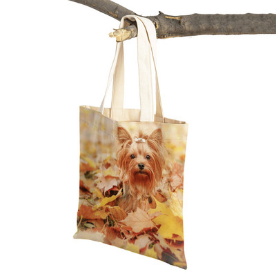 Модна MINI йоркширско куче Платнена студентска дамска дамска чанта за многократна употреба Двойна щампа Сладък домашен любимец Ежедневна чанта за жени