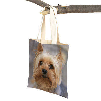 Модна MINI йоркширско куче Платнена студентска дамска дамска чанта за многократна употреба Двойна щампа Сладък домашен любимец Ежедневна чанта за жени