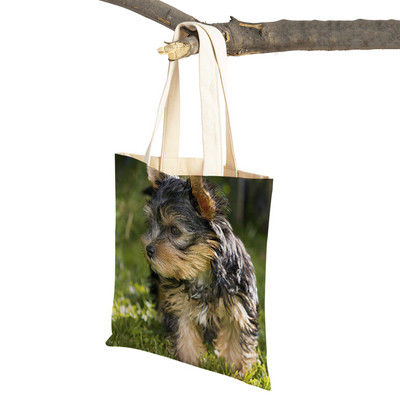 Модна MINI йоркширско куче Платнена студентска дамска дамска чанта за многократна употреба Двойна щампа Сладък домашен любимец Ежедневна чанта за жени