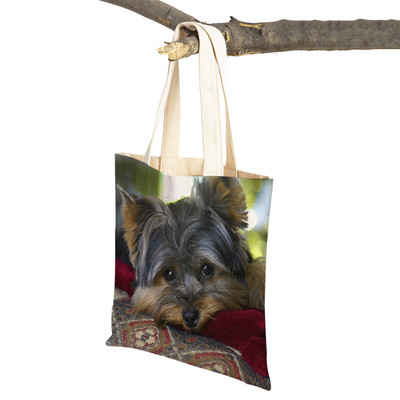 Модна MINI йоркширско куче Платнена студентска дамска дамска чанта за многократна употреба Двойна щампа Сладък домашен любимец Ежедневна чанта за жени