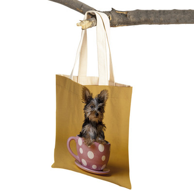 Модна MINI йоркширско куче Платнена студентска дамска дамска чанта за многократна употреба Двойна щампа Сладък домашен любимец Ежедневна чанта за жени