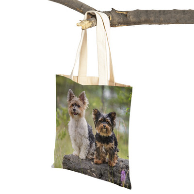 Модна MINI йоркширско куче Платнена студентска дамска дамска чанта за многократна употреба Двойна щампа Сладък домашен любимец Ежедневна чанта за жени