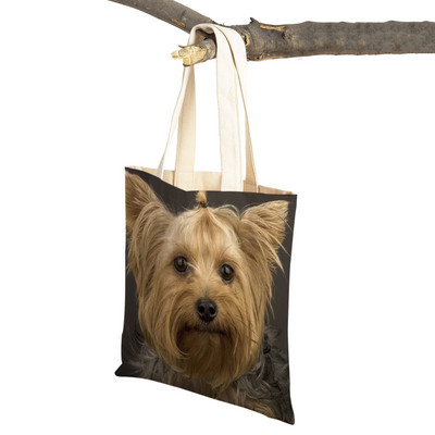 Модна MINI йоркширско куче Платнена студентска дамска дамска чанта за многократна употреба Двойна щампа Сладък домашен любимец Ежедневна чанта за жени