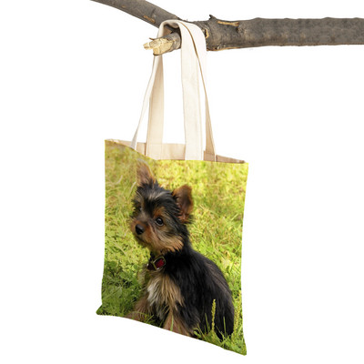 Модна MINI йоркширско куче Платнена студентска дамска дамска чанта за многократна употреба Двойна щампа Сладък домашен любимец Ежедневна чанта за жени