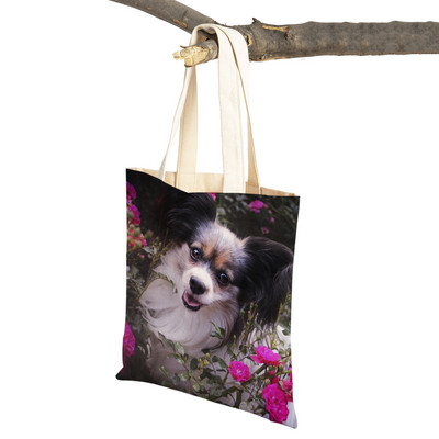 Модна MINI йоркширско куче Платнена студентска дамска дамска чанта за многократна употреба Двойна щампа Сладък домашен любимец Ежедневна чанта за жени