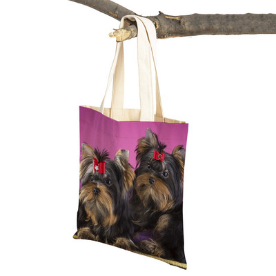 Модна MINI йоркширско куче Платнена студентска дамска дамска чанта за многократна употреба Двойна щампа Сладък домашен любимец Ежедневна чанта за жени