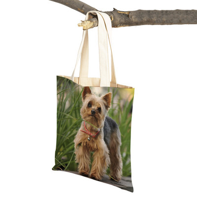Модна MINI йоркширско куче Платнена студентска дамска дамска чанта за многократна употреба Двойна щампа Сладък домашен любимец Ежедневна чанта за жени