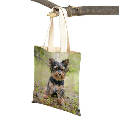 Модна MINI йоркширско куче Платнена студентска дамска дамска чанта за многократна употреба Двойна щампа Сладък домашен любимец Ежедневна чанта за жени