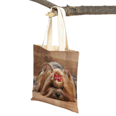 Модна MINI йоркширско куче Платнена студентска дамска дамска чанта за многократна употреба Двойна щампа Сладък домашен любимец Ежедневна чанта за жени