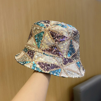 Рибарска шапка със смесени цветове и пайети, дамска мода, универсално шоу, лице, малки капачки с нюанси, сгъваеми улични външни шапки за мивки