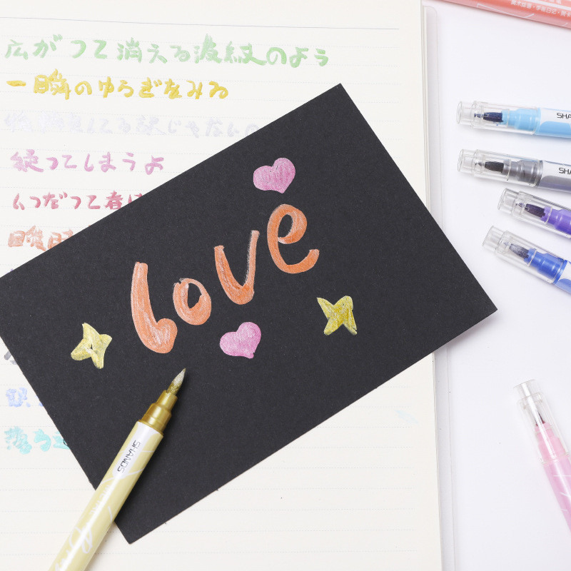 12 бр. Комплект писалки с метални четки с мастило Двустранна метална цветна рисунка Арт Маркер Линер Ръчно писане Надписи Калиграфия Живопис F912