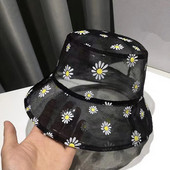 Százszorszépek hímzett vödörsapka női átlátszó csipke virág tengerpart panama kalapok magas felső snapback divat százszorszép napsapka nyári