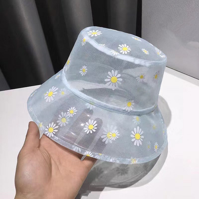 Százszorszépek hímzett vödörsapka női átlátszó csipke virág tengerpart panama kalapok magas felső snapback divat százszorszép napsapka nyári