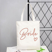 Team Bride nyomtatott rózsaszín betűtípusú fehér vászon Környezetbarát bevásárlótáska Kiváló minőségű női alkalmi nagy kézitáska, mosható táska
