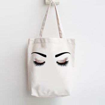 Εκτύπωση Shopper Γυναικείες Κομψές Τάσεις Χαριτωμένη τσάντα κομψών βλεφαρίδων Τάση τσάντες ώμου Τσάντες καμβά ώμου Casual Shopping Girls