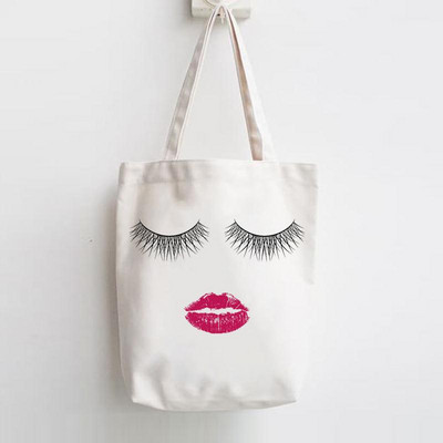 Print Shopper Жени Елегантна тенденция Сладка голяма чанта Елегантни мигли Тенденция Дамски чанти Платнени чанти през рамо Ежедневно пазаруване Момичета