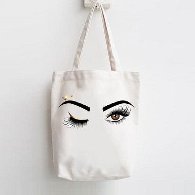 Print Shopper Жени Елегантна тенденция Сладка голяма чанта Елегантни мигли Тенденция Дамски чанти Платнени чанти през рамо Ежедневно пазаруване Момичета
