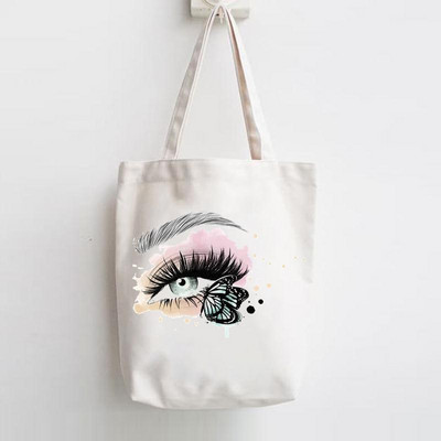 Print Shopper Жени Елегантна тенденция Сладка голяма чанта Елегантни мигли Тенденция Дамски чанти Платнени чанти през рамо Ежедневно пазаруване Момичета