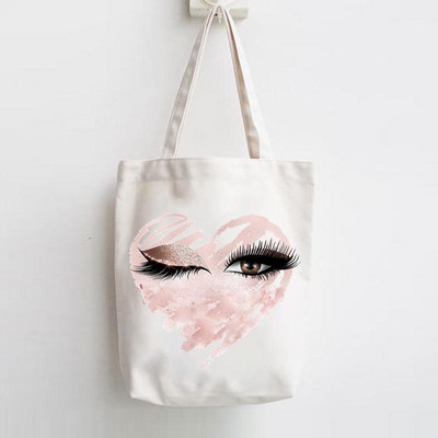 Print Shopper Жени Елегантна тенденция Сладка голяма чанта Елегантни мигли Тенденция Дамски чанти Платнени чанти през рамо Ежедневно пазаруване Момичета