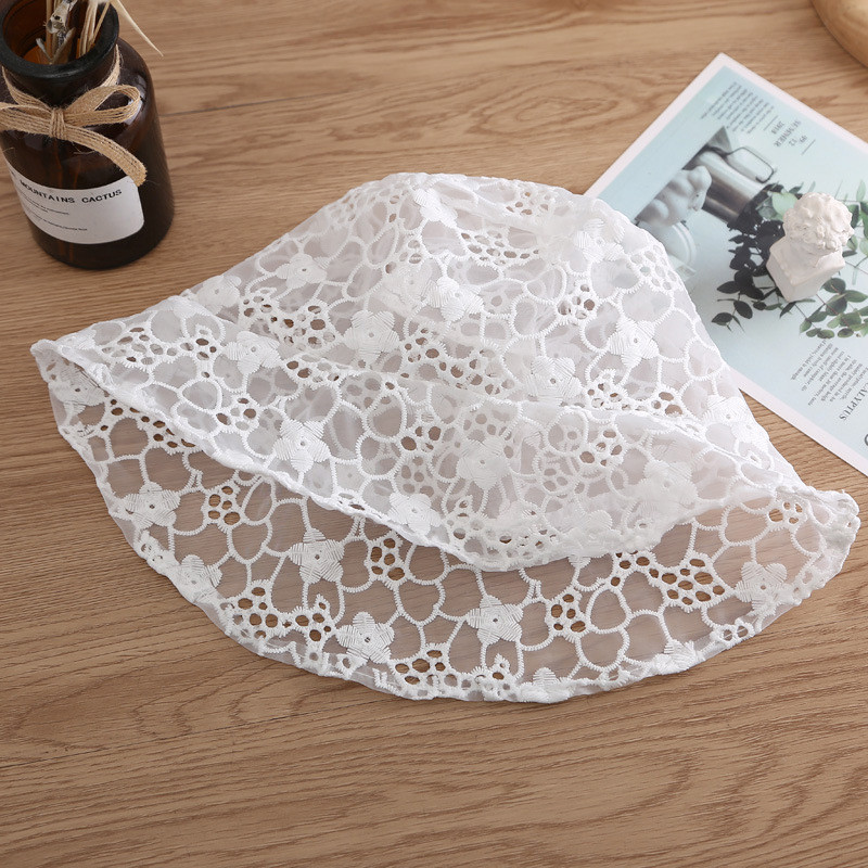 Летни слънчеви шапки Дамски рибарски шапки Прозрачни бродирани дантелени цветя Панамски плажни шапки Кофа за слънчев риболов Дишаща гора