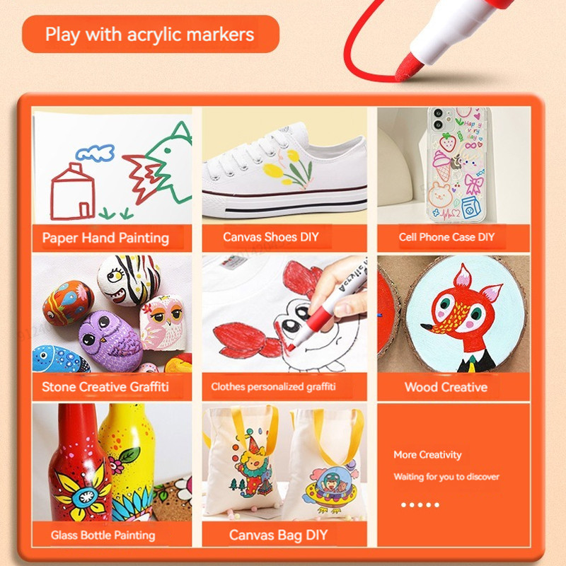 80 цвята акрилни бои Комплект химикалки Art Marker Pen Направи си сам ръчно нарисувани графити Art Making Чаша Керамична дървена тъкан Консумативи за платно