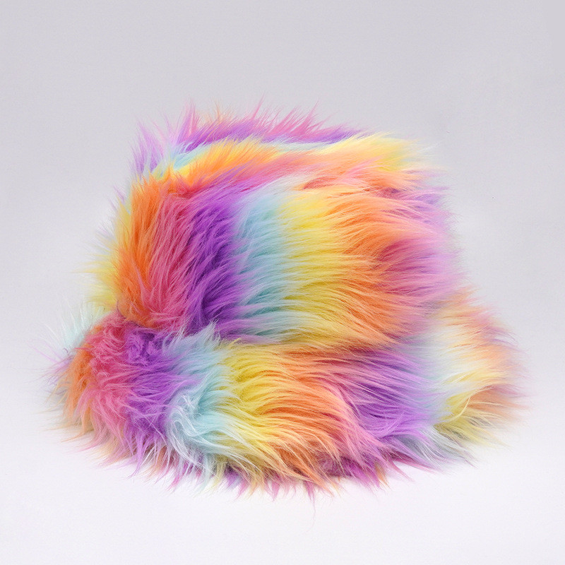 2023 Луксозна шапка с кофа от изкуствена кожа Жена Мъжка пухкава цветна щампа Плюшена кадифена рибарска зимна шапка Дебела топла боб панама