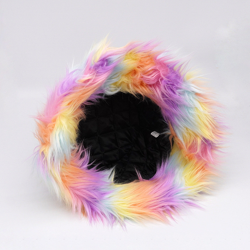2023 Луксозна шапка с кофа от изкуствена кожа Жена Мъжка пухкава цветна щампа Плюшена кадифена рибарска зимна шапка Дебела топла боб панама
