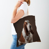 Двустранна чанта за пазаруване на кучета с басет хрътка Платнена дамска дамска ръчна чанта Сладък домашен любимец Животински модел Ежедневни пътни чанти за пазаруване