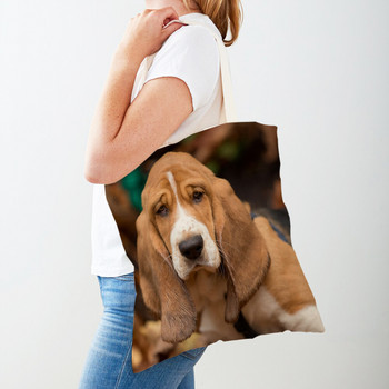 Τσάντα για ψώνια και στις δύο όψεις Basset Dog Dog Τσάντα καμβά Γυναικεία Lady Tote Τσάντα χαριτωμένα κατοικίδια με μοτίβο ζώων Casual ταξιδιωτικές τσάντες αγορών