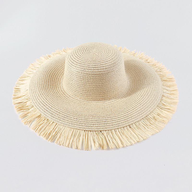 Дамска модна бохемска лятна шапка за слънце с голяма периферия на открито Ежедневна ваканционна тъкана плажна шапка Сламена шапка Козирка за шапки
