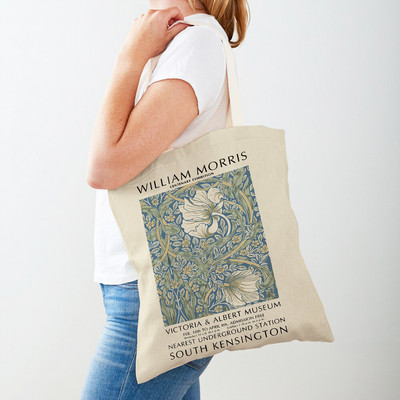 Vintage William Morris Matisse női bevásárlótáskák Dupla nyomtatással, alkalmi vászonnal, utazási hordtáskával női kézitáskával, bevásárlótáskával.