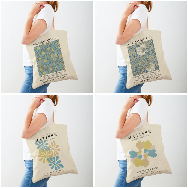 Реколта William Morris Matisse Дамски пазарски чанти Двойна щампа Ежедневна платнена дамска чанта за пътуване Дамска чанта Shopper Чанта за супермаркет