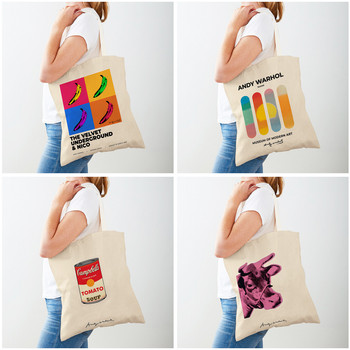 Andy Warhol Tomato Soup Banana Flowers Lady Shopper Τσάντα και στις δύο όψεις Soulder Tote Handbag Art Casual Canvas Γυναικείες τσάντες αγορών