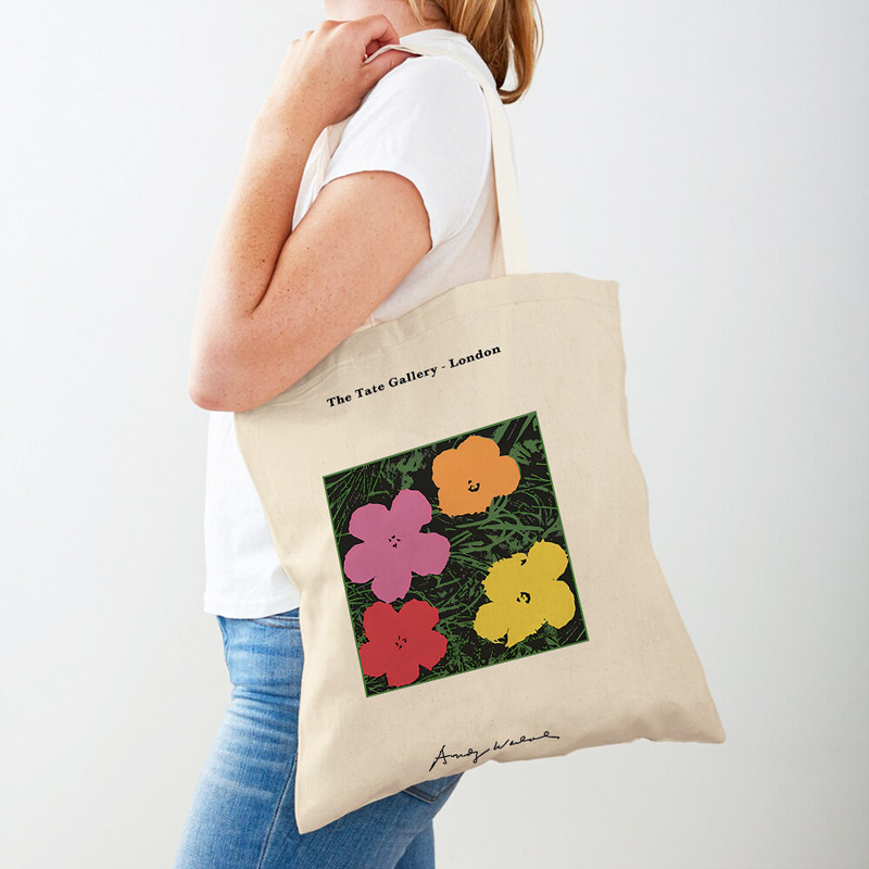 Анди Уорхол Доматена супа Бананови цветя Дамска чанта за пазаруване Двустранна ръчна чанта през рамо Art Casual Canvas Дамски чанти за пазаруване