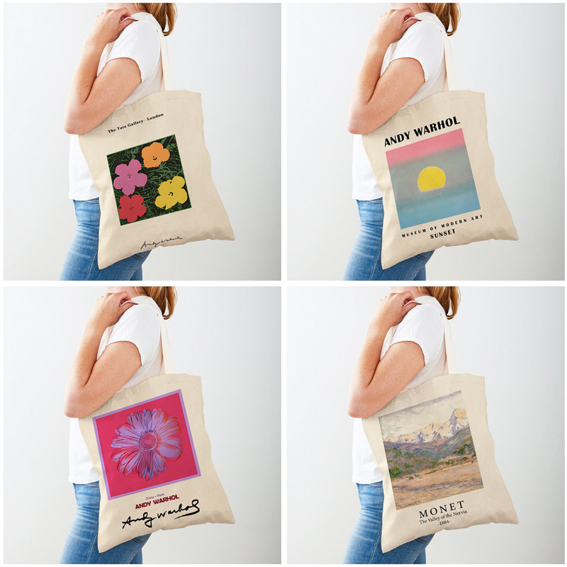 Анди Уорхол Доматена супа Бананови цветя Дамска чанта за пазаруване Двустранна ръчна чанта през рамо Art Casual Canvas Дамски чанти за пазаруване