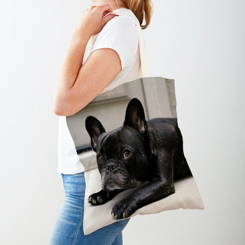 Μίνι γαλλικό μπουλντόγκ με εκτύπωση τσάντα αγοραστή Γυναικεία τσάντα ταξιδιού και στις δύο όψεις Casual κατοικίδιο ζώο σκύλος με ζώα καμβά Γυναικείες τσάντες αγορών